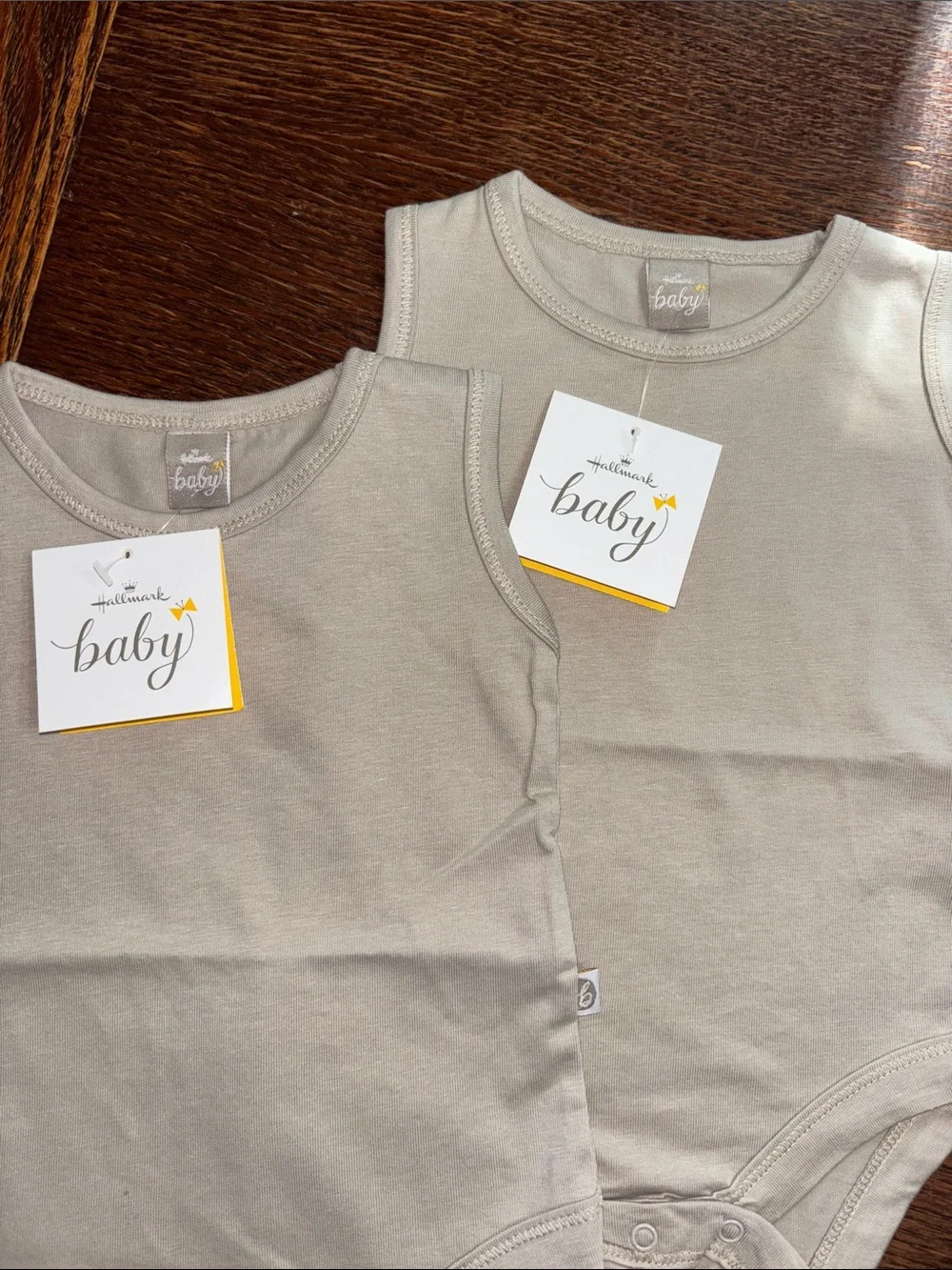 (2) Hallmark Cream Sleeveless Baby Bodysuits 100% Cotton 3-6 months